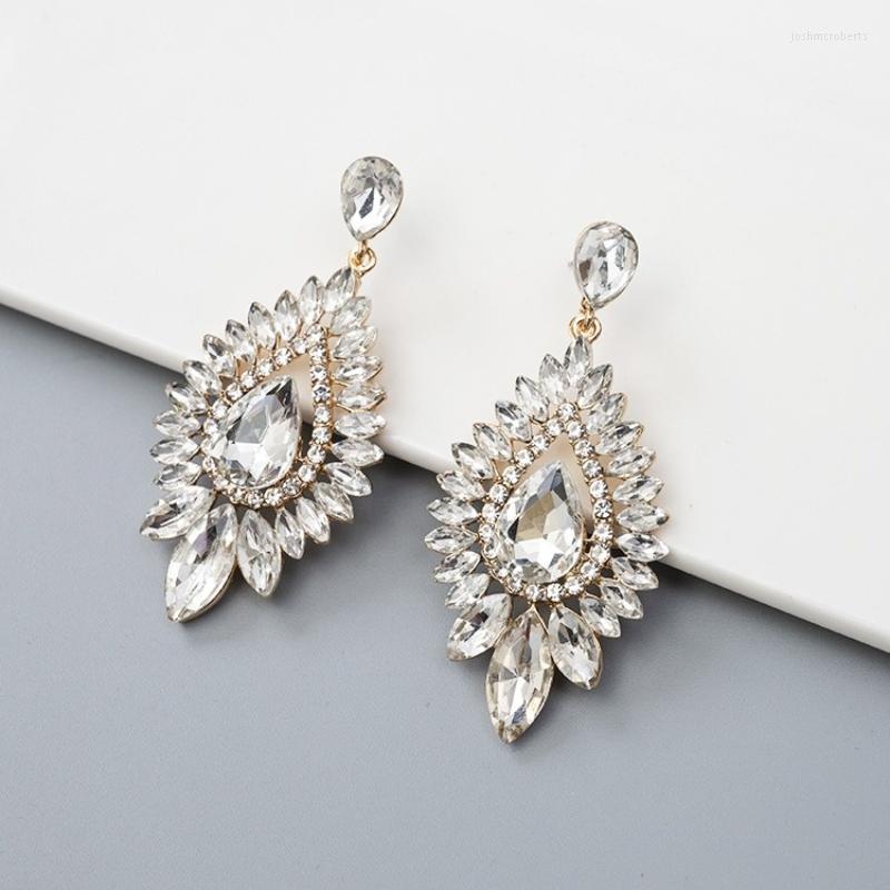 

Dangle Earrings Luxury Romantic Gold Color Crystal Statement Long Drop For Women Clear Zircon Pendant Earring Fashion Jewelry