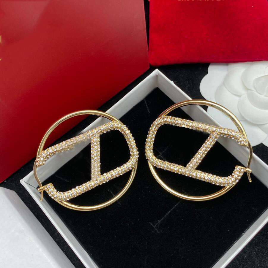 

Full CZ Diamond Big Hoop Earrings Charm Luxury Designer Women Earing Wedding Gift Big Letters Circle Drop Dangle Eardrop