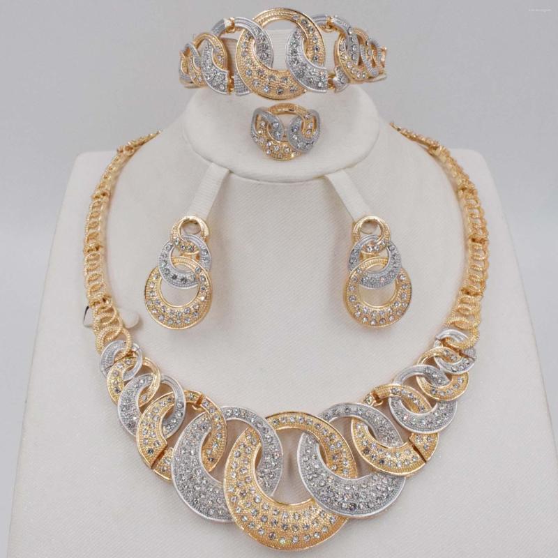 

Necklace Earrings Set Dubai Gold Nigerian Wedding African Beads Crystal Bridal Jewellery Rhinestone Ethiopian Jewelry Parure, Picture shown