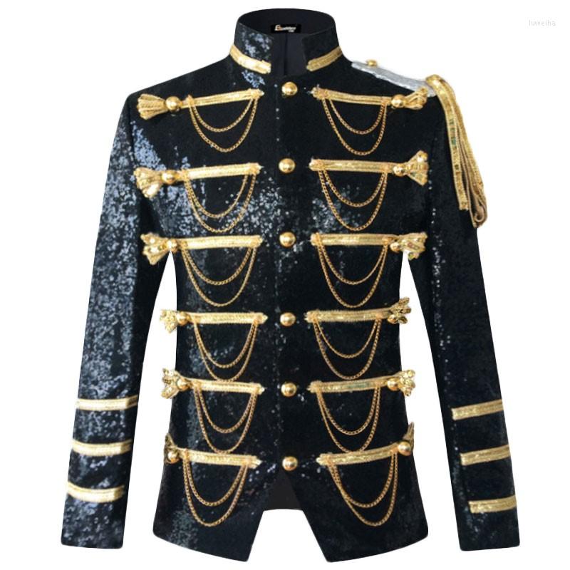 

Men's Suits Court Sequin Embellished Blazer Jacket Men Stage Party Suit Military Dress Tuxedo Singer Show DJ Costume Homme, Black