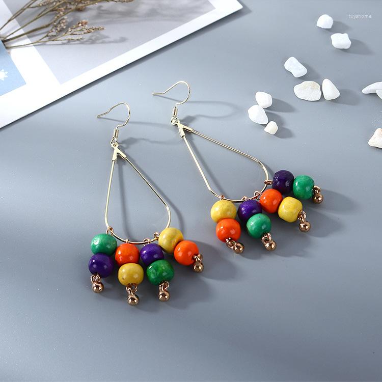 

Dangle Earrings Color Wood Bead Tassel Female Long Eardrop 12pairs/lot A032