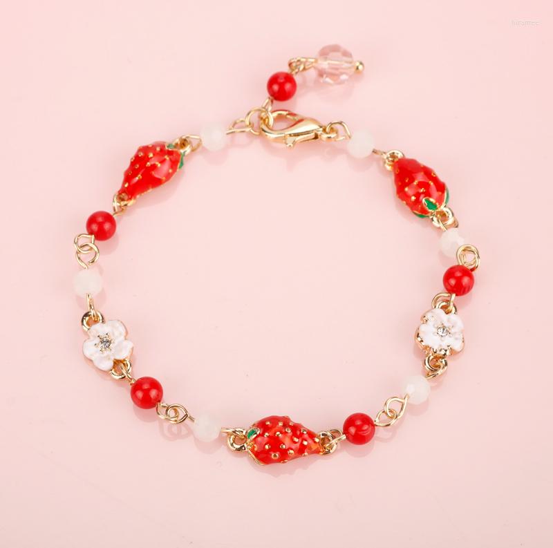 

Link Bracelets Fruit Red Strawberry Crystal Bracelet Cute Women Wedding Engagement Bangle Chain Party Mujer Gift