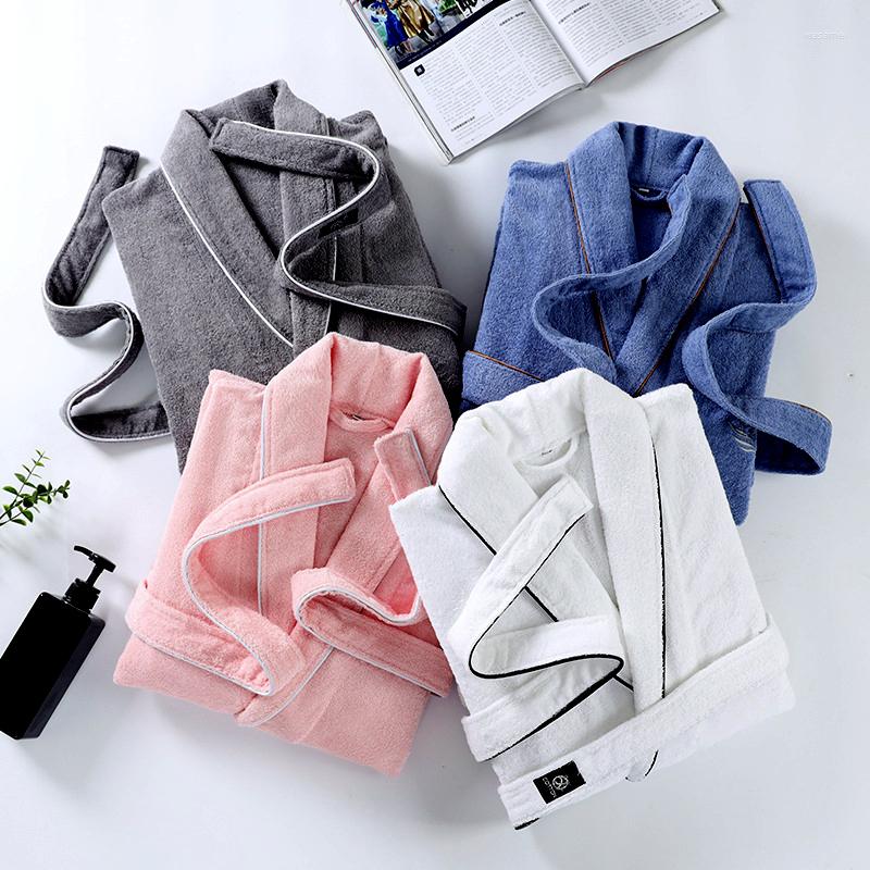 

Men's Sleepwear Winter Terry Robe Women Cotton Bathrobe Lovers Robes Men Solid Towel Fleece Long Bridesmaid White, Blue