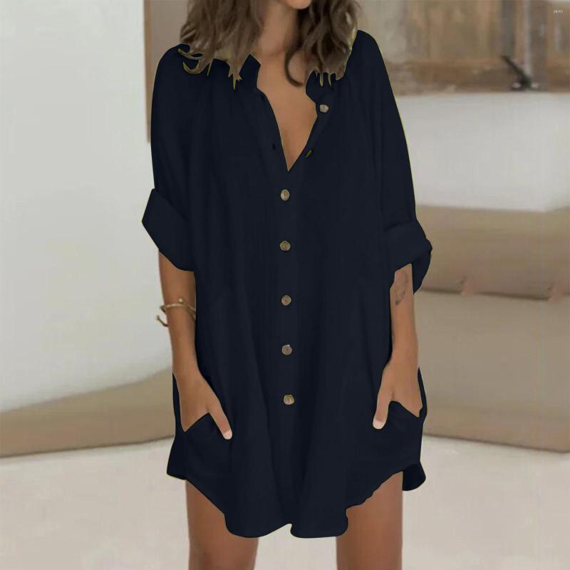 

Casual Dresses Elegant Shirt Women Single Breasted Irregular Stand Collar Raglan Sleeve Pocket Short Dress Robe Femme, Green