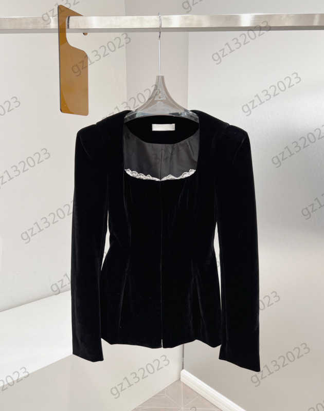 

Womens Jackets Velvety Square Collar Slimming Jackets Chest Lace Decoration Long Sleeve Slim Coats Fashion Commuting Style Women Apparel 1970