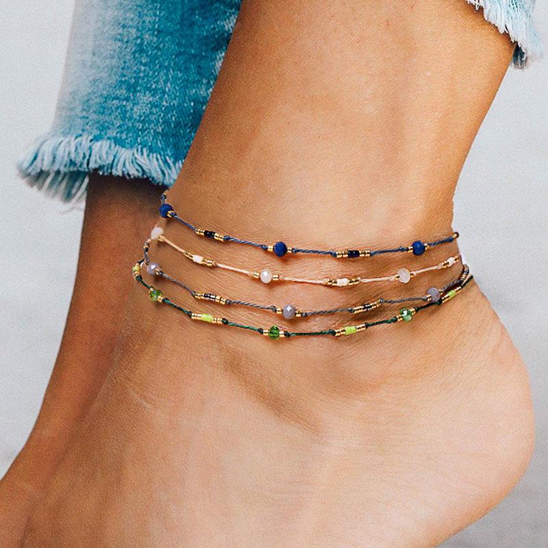 

Anklets Huitan Design Adjustable Beads Wax Thread Anklet For Women Bohemian Colored String Ankle Bracelet Girl Gift Beach Jewelry