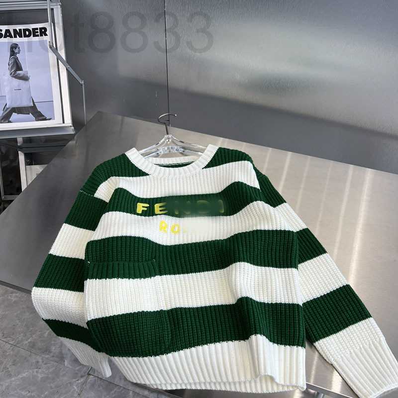 

Women's Sweaters Designer New Color Contrast Green White Stripe Three dimensional Letter Knitted Pullover Sweater Top in the Early Autumn 0MWE, Green and white