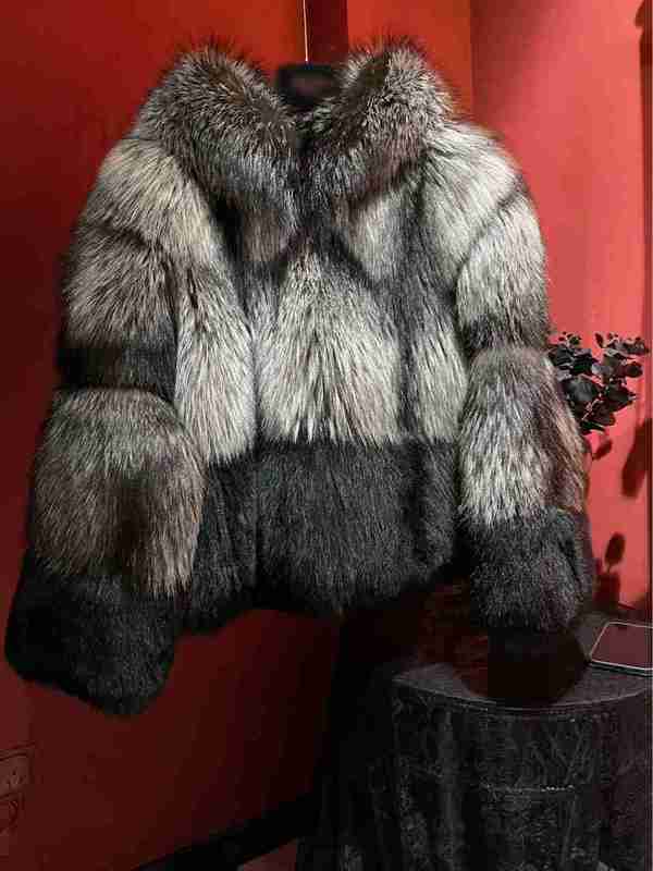 

Women' Fur & Faux Designer Winter hooded man' real fur temperament commuter long sleeve blue fox coat woman QBP5, Black5