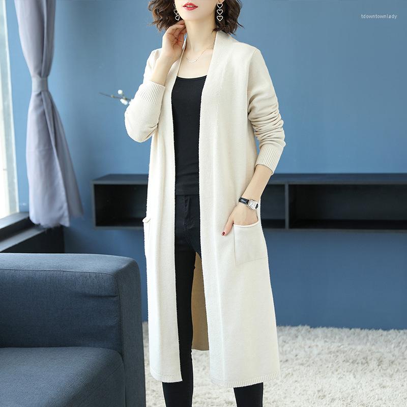 

Women's Knits Women's Long Sweaters Spring Autumn Slit Solid Sleeve Ladies Cardigan Pockets Casual Knitted Wear For Female Outwear, One slit camel