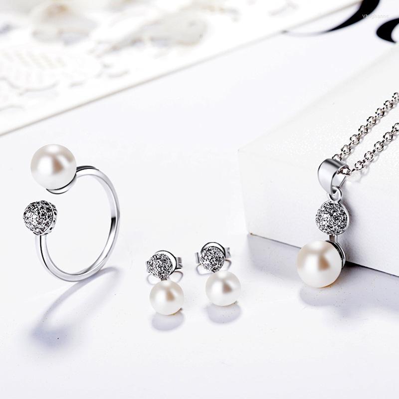 

Necklace Earrings Set Dubai For Women White Pearl Ring Silver & Gold Color Fashion 2022, Picture shown
