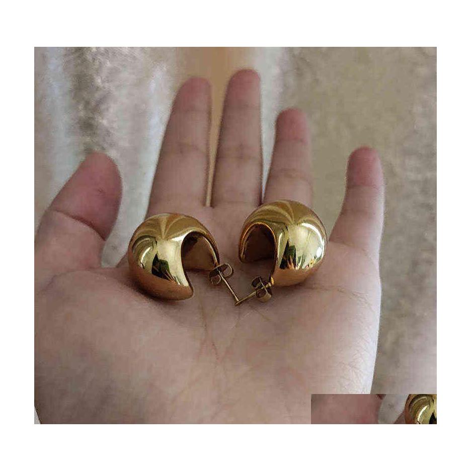 

Hoop Huggie Half Moon Sphere Thick Chunky Gold Earring Stainless Steel For Women Chic Vintage Empty Lightweight 220108 Drop Delive Dhpal