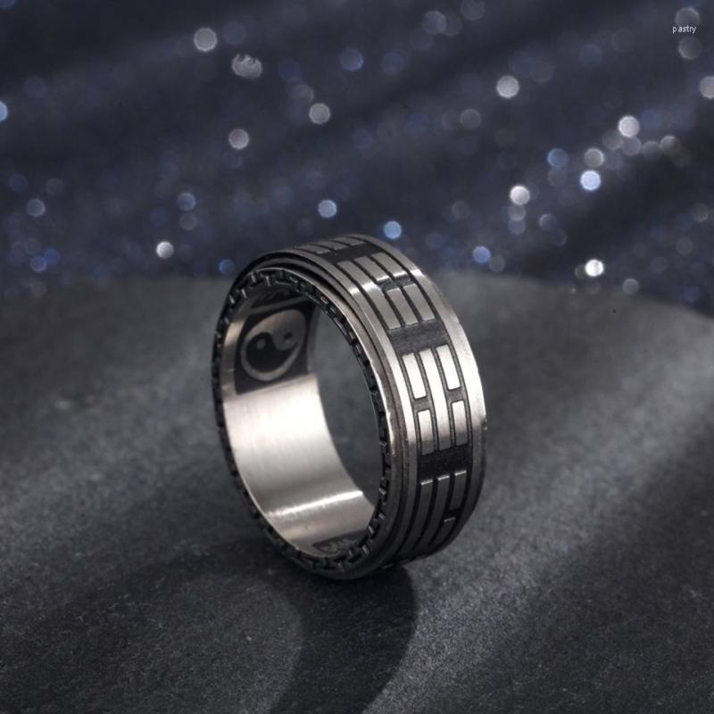 

Cluster Rings Men's Ring Titanium Steel Retro Rotatable Gossip Transfer Feng Shui Taoist Yin Yang Tai Chi Trend
