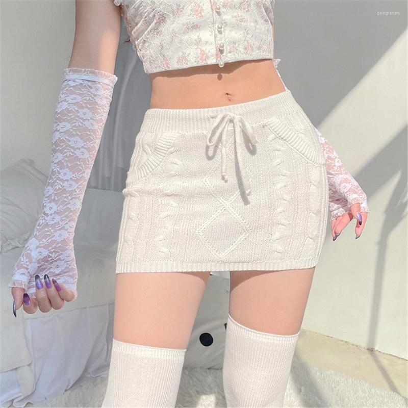 

Skirts 2022 Sexy Women Elastic Knitted Mini Skirt Solid Color Tie-Up High Waist Bodycon Spring Summer Women' Bottoms Clothes, Blue