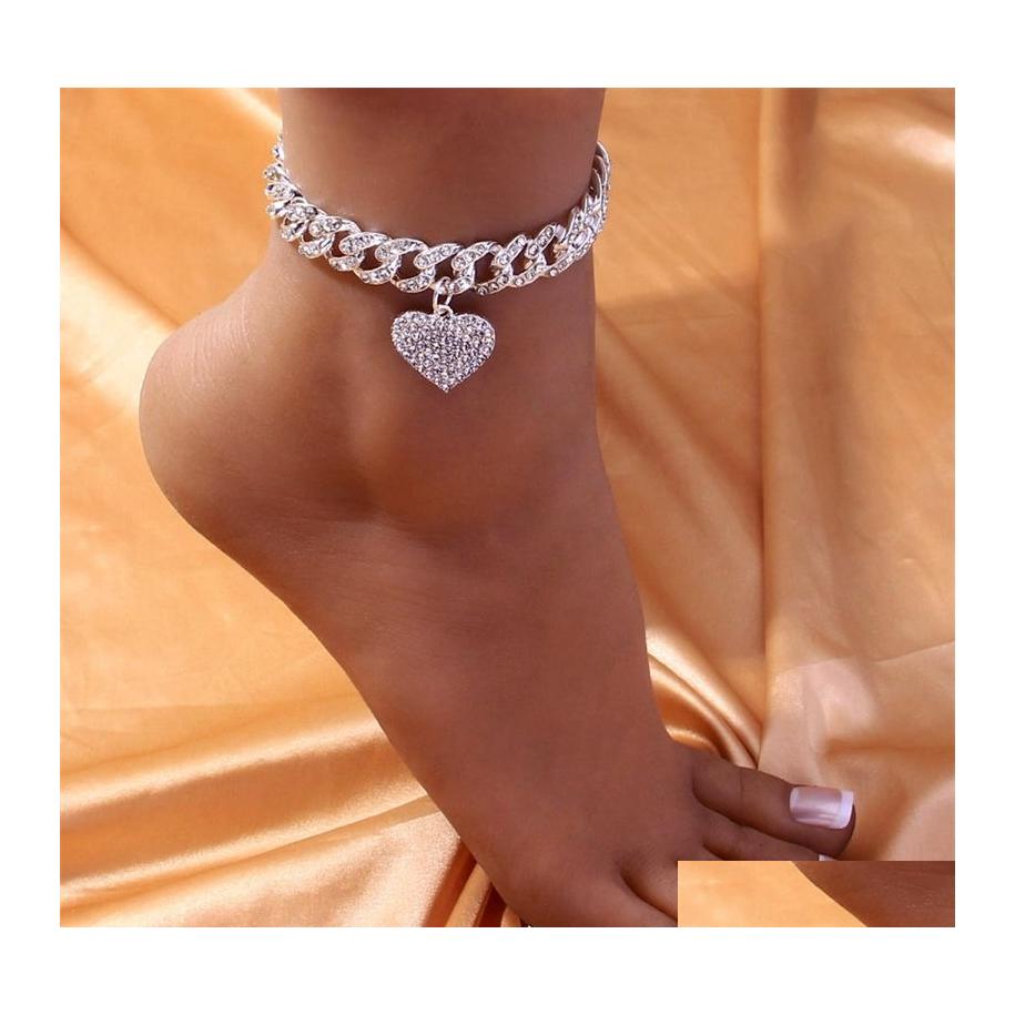 

Anklets Chunky Miami Cuban Link Chain Anklet Iced Out Bracelet For Women Men Hip Hop Foot Rock Heart Shaped Wholesale 220913 Drop De Dhdxl