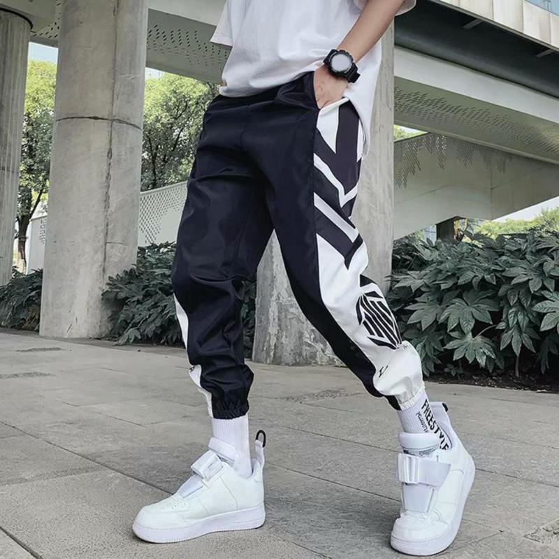 

Men' Pants Casual For Men Elastic Waist Pockets Hip Hop Side Striped Splicing Color Trousers Streetwear Male Pantalones Hombre, Black