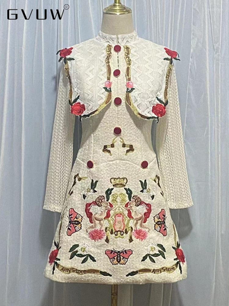 

Casual Dresses GVUW Women' Dress Lace Splice Lapel Design Embroidery Floral Long Sleeve Fashion Female Robes Autumn 2023 20A6773, As shown