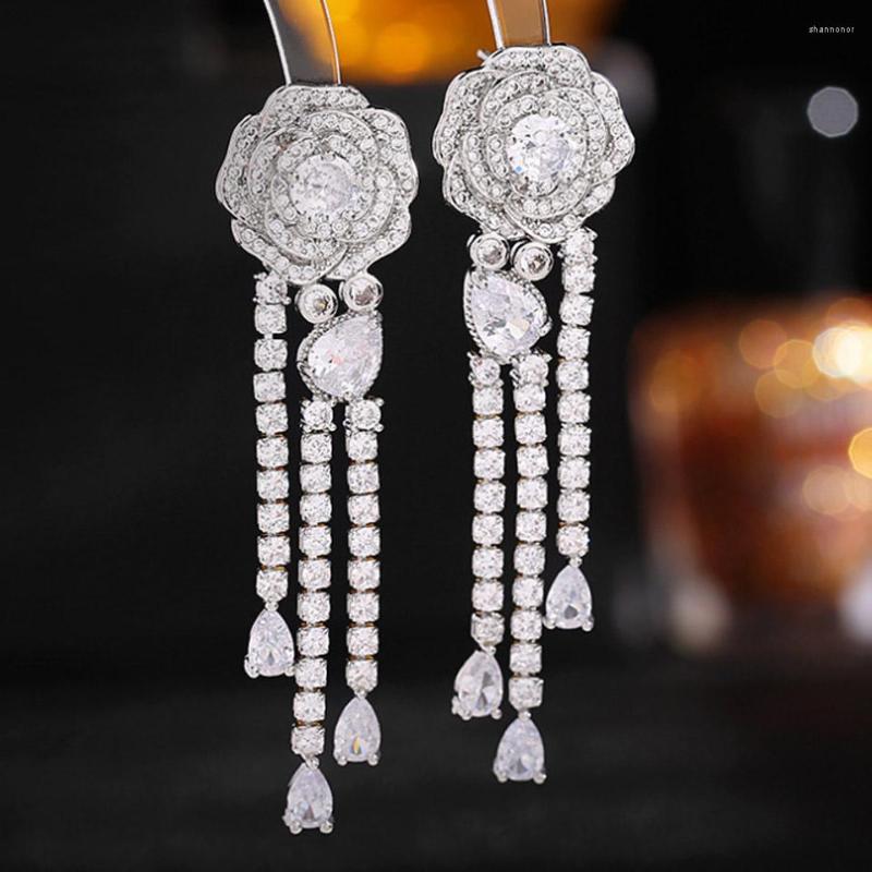 

Stud Earrings Zlxgirl Rose Flower Women's Wedding Earring Jewelry Fine CZ Cubic Zirconia African Beads Brinco Gift