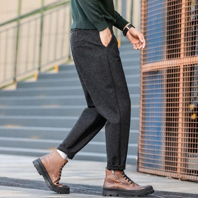 

Men' Suits 2022 Autumn Winter Men' Pants Straight Loose Casual Woolen Trousers Fashion Men Business Suit Male Wool F215, Dark grey