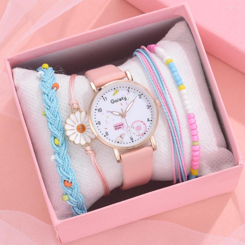 

Wristwatches Gaiety Brand Watch Set Fashion Women Casual Simple Leather Cartoon Wristwatch Quartz Watches Gift 2022, 4669 pink