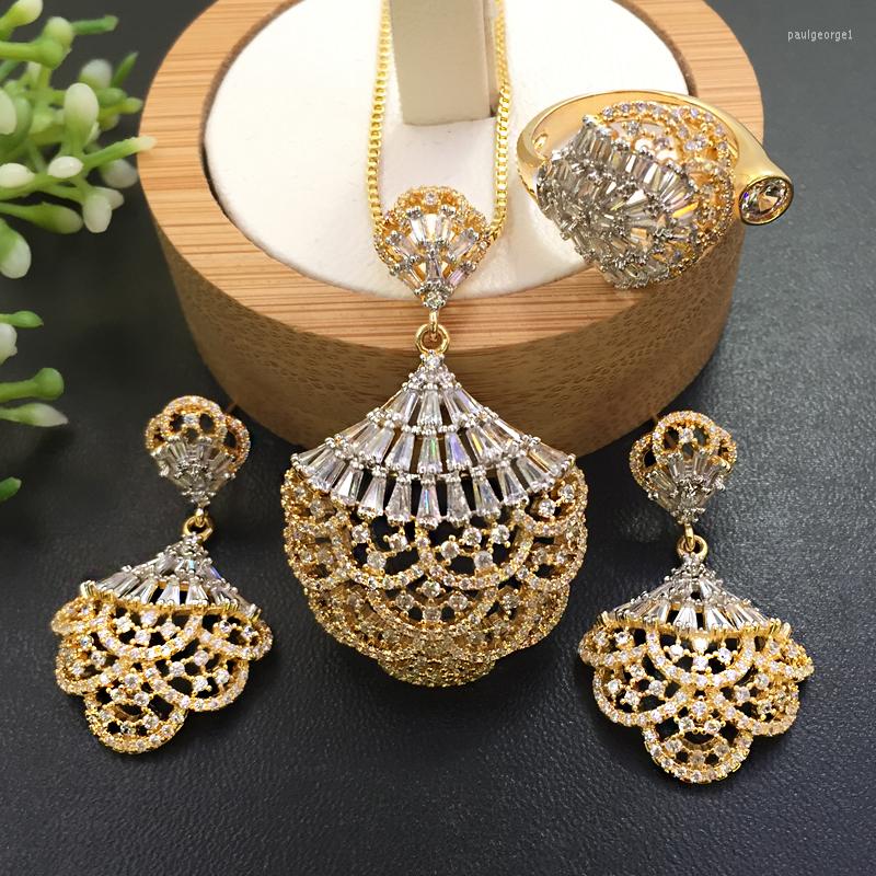 

Necklace Earrings Set Lanyika Jewelry Graceful Skirt Hem Circle Micro Plated With And Ring For Engagement Trendy Gift, Picture shown