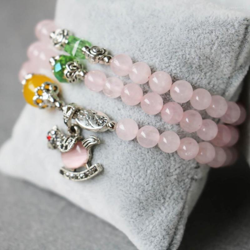 

Charm Bracelets Accessory Crafts 6mm Pink Bracelet Opal Horse Small Pendant Green Crystal Jewelry Multilayer Chain Necklace Stone