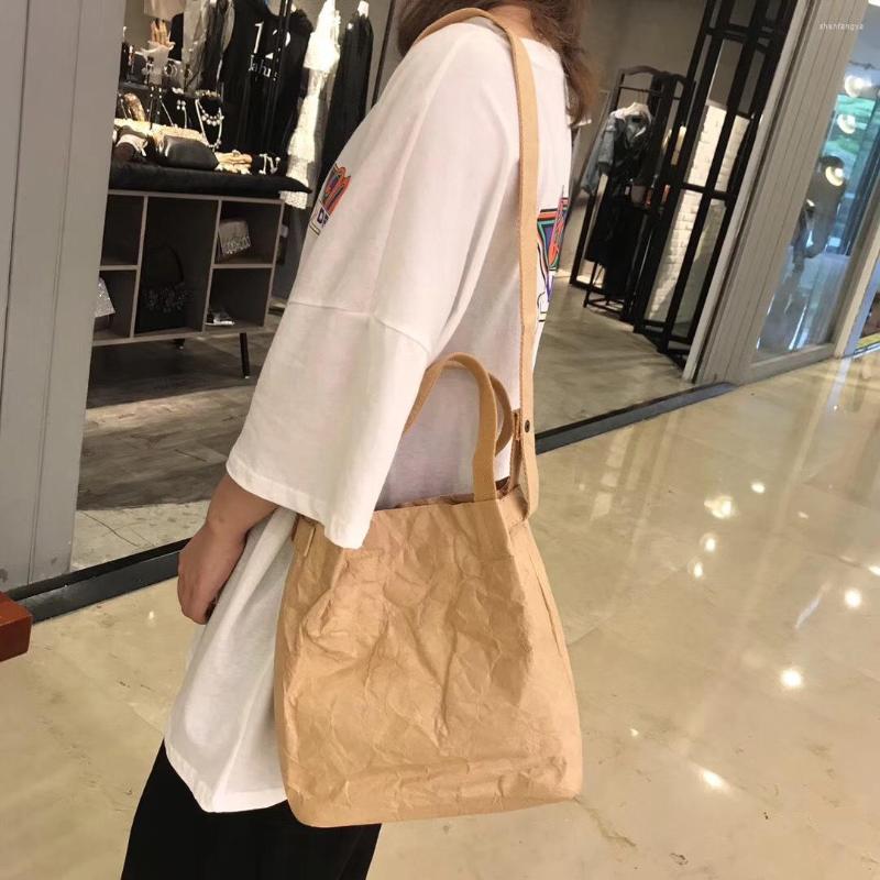 

Evening Bags Handbag Korean Washed Kraft Paper Shoulder Messenger Bag Large Capacity Shopping Bucket, Black