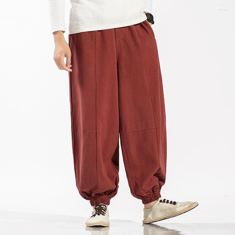 

Men's Pants Summer Mens Cotton Linen 2022 Men Solid Color Casual Baggy Harem Male Streetwear Hop Hip Trousers, Black