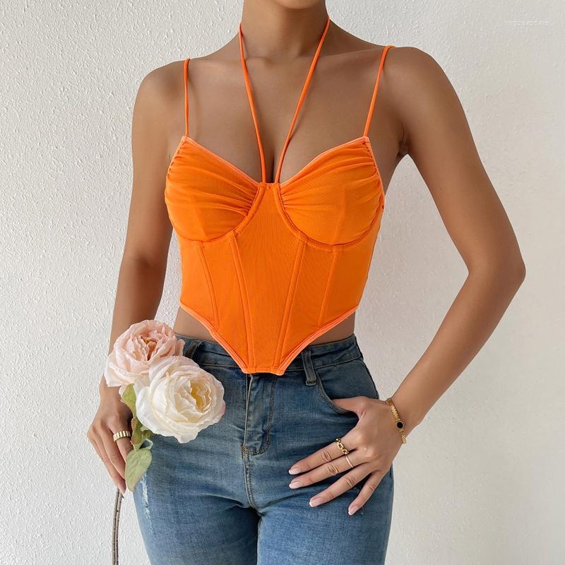 

Women' Tanks H9ED Fashion Fish Boned Crop Tops For Women Orange Camisoles Girls Halter Neck Tank Slim Fit Clubwear Summer Cami, Picture shown