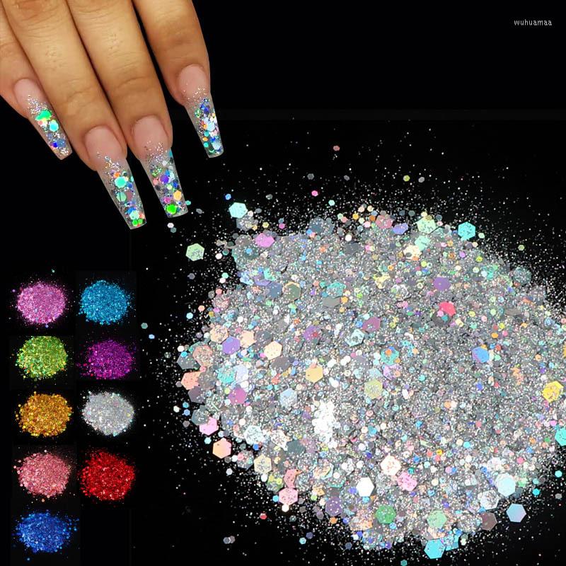 

Nail Glitter 50g Iridescent Art Sequins Laser Gold Silver DIY Chrome Powder Sparkly Hexagon Chunky Flakes Manicures Decorations