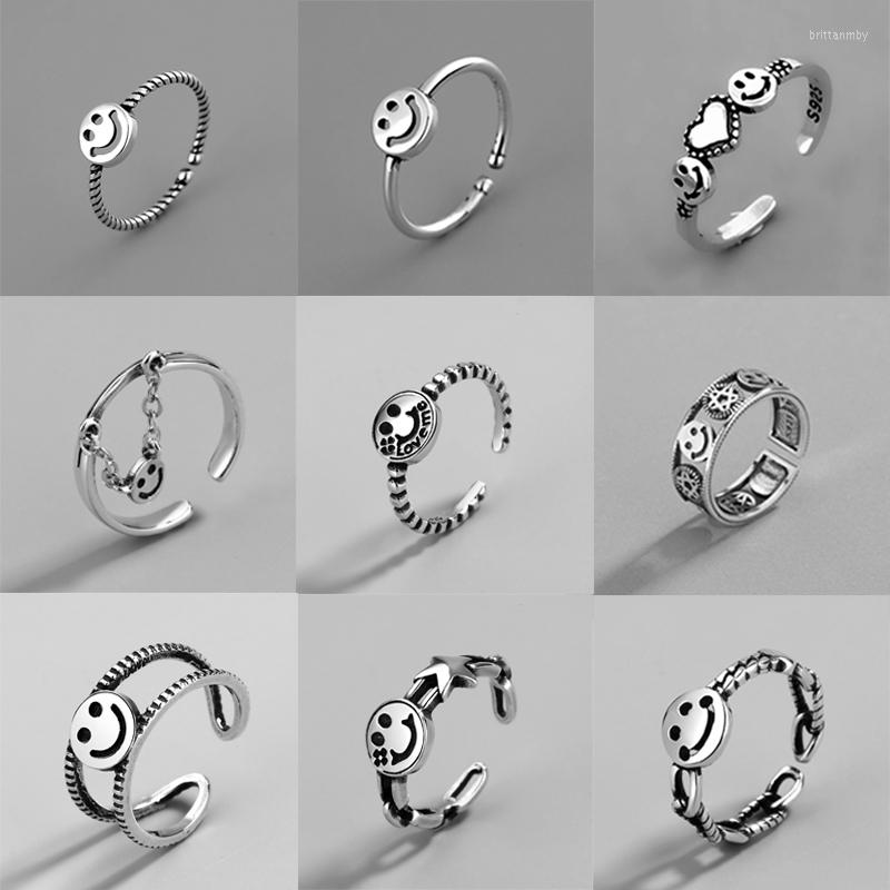 

Cluster Rings ANENJERY Thai Silver Color Smiling Star Ring For Women Minimalist Accessories Party Jewelry Gifts Anillos Mujer
