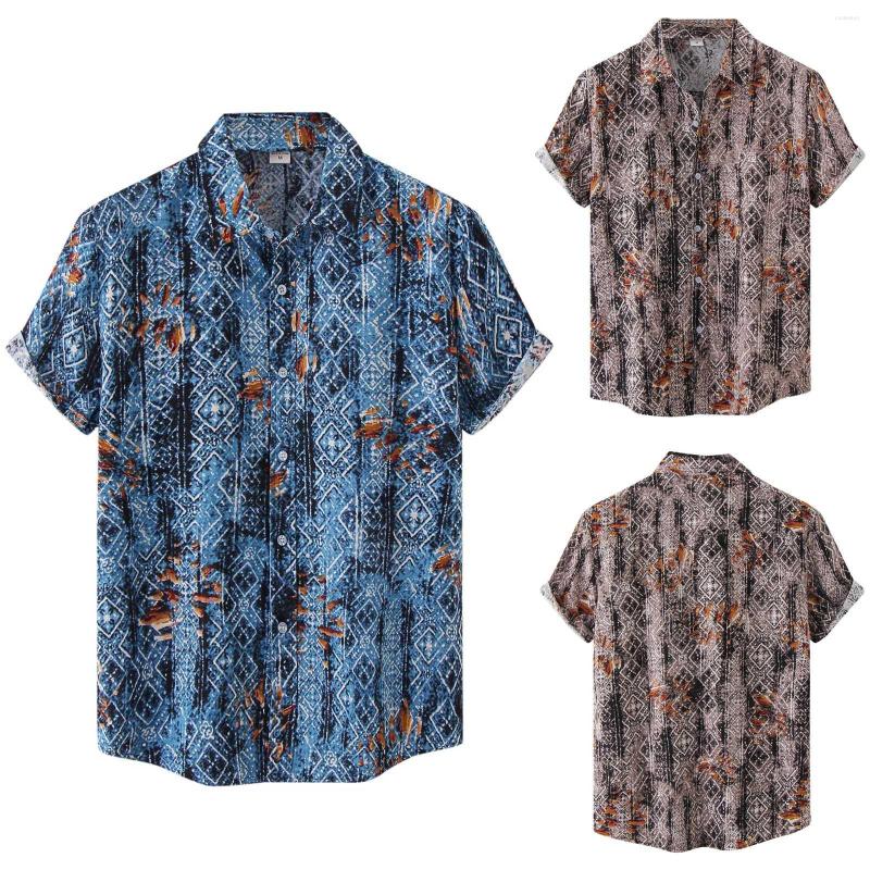 

Men's Casual Shirts Hawaiian Shirt Summer Short Sleeve For Men Geometric Print Men's Turn Down Collar Harajuku Camisas, Auburn