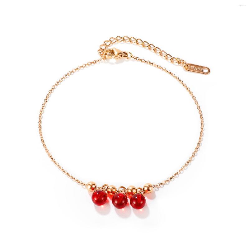 

Anklets Trendy Red Beads Titanium Steel Link Chain Anklet For Women Charm Jewelry Adjustable Size