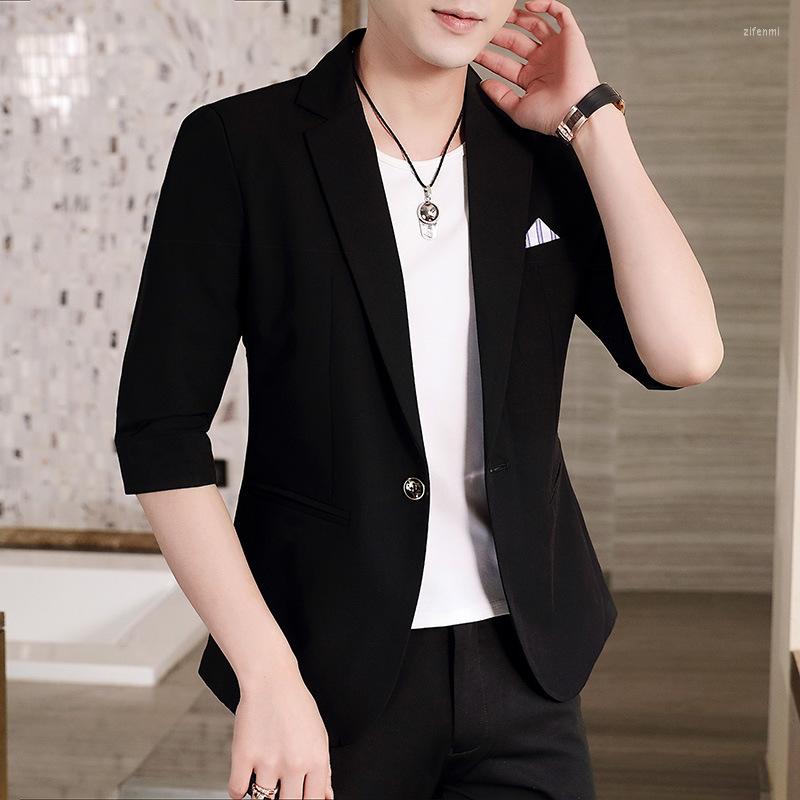 

Men's Suits HOO 2022 Men's Thin Blazer Youth Slim Fit Casual Half Sleeve, Black