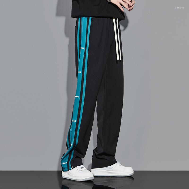 

Men's Pants High Quality Fall/Winter 2023 Loose Straight Sport Casual Fashion Versatile Stripe Men's Net Red Guards, White edge