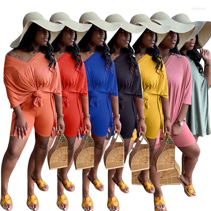 

Women' Tracksuits XM10873 Women' Casual Two-piece Summer Street Hipster Fashion Solid Color V-neck Shorts Sports Suit Women, Pink