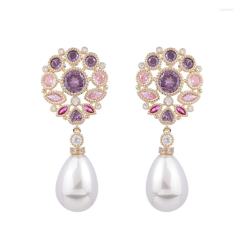 

Dangle Earrings Cubic Zirconia Flower Pearl Europe And America Fashion Statement Water Drop Earings Jewelry