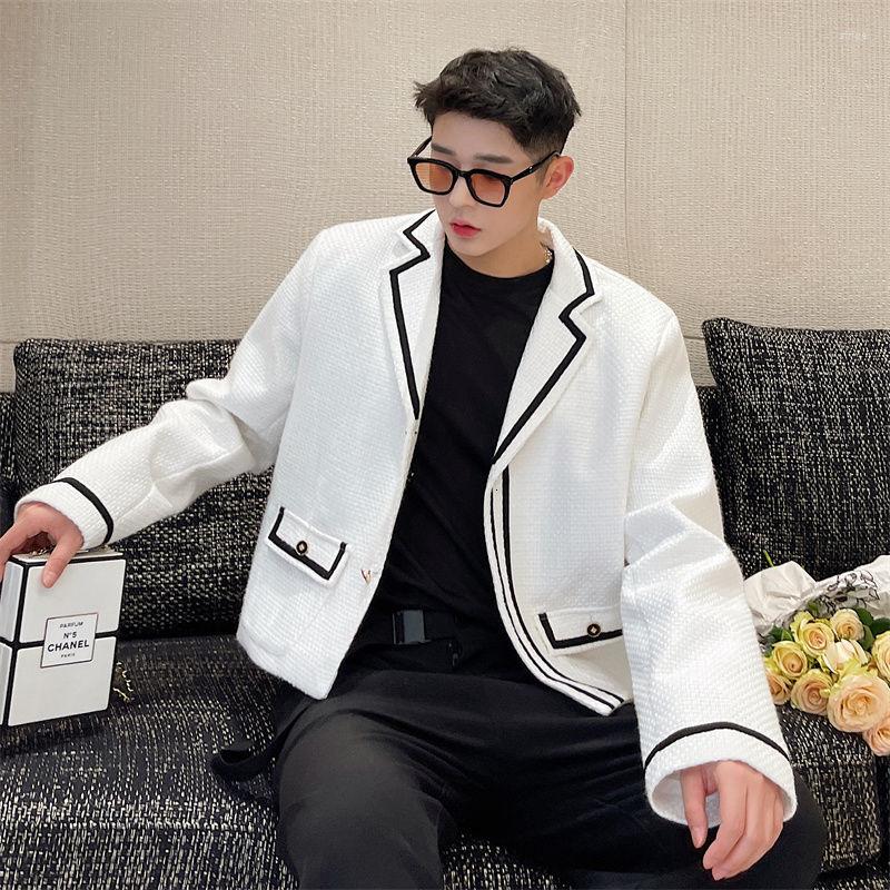 

Men's Suits Korean Men Blazer Color Contrast Suit Coat Men's Loose Casual Short Masculino De Luxo, White