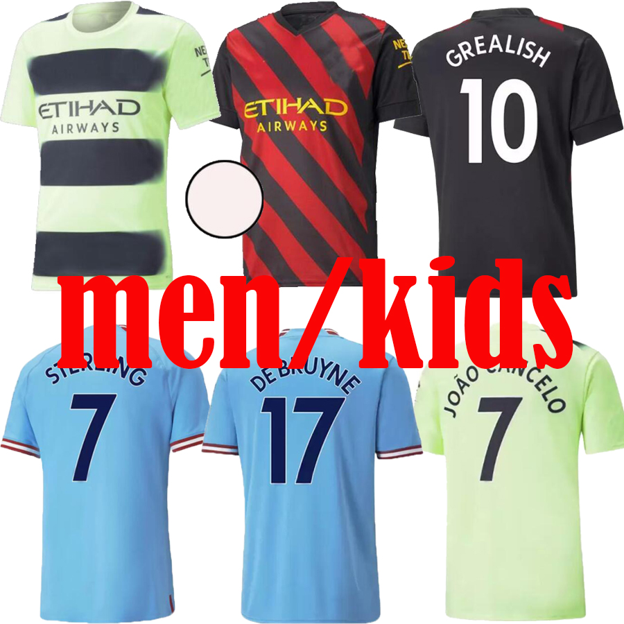 

022 2023 HAALAND SOCCER JERSEYS GREALISH STERLING MANS CITIES MAHREZ fans DE BRUYNE FODEN 2022 2023 football tops shirt kids kit sets uniform, Brown