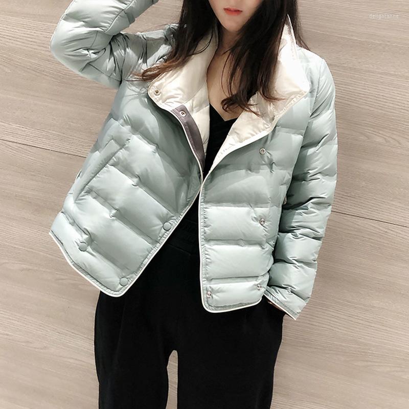 

Women's Down Snowcoat Winter Coat With Ultra Light Turtleneck White Duck Button 90%, Light green