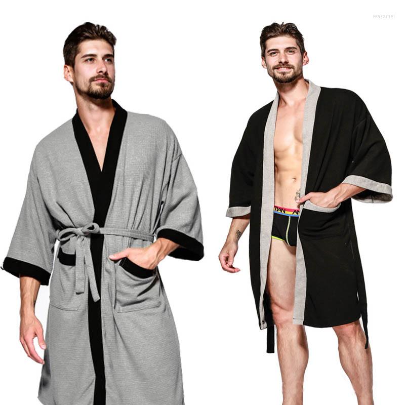 

Men's Sleepwear Men's Cotton Nightgown Bust 140cm 5XL  7XL 8XL Bathrobe Sauna Bath Towel Spring 4 Colors, Gray