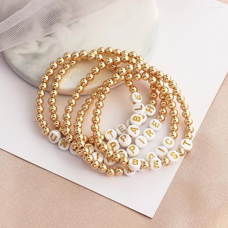 

Link Bracelets Bohemia Women Bracelet Acrylic Letter Breslet For Girls Trendy 2022 Jewelry Fadeless Gold Color Plated Beads Armbands