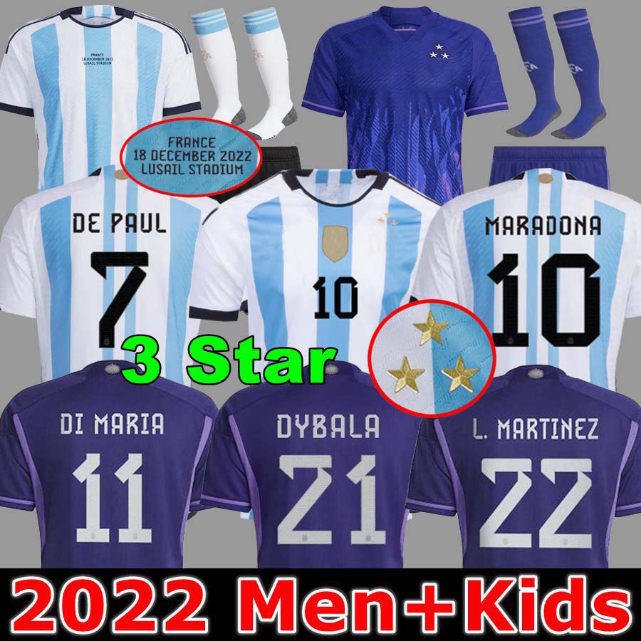 

3 Star 2022 Argentina soccer Jersey fans player version DYBALA AGUERO MARADONA DI MARIA J. ALVAREZ Home away pre-match Men Kids kit socks football shirt, 3-star away women