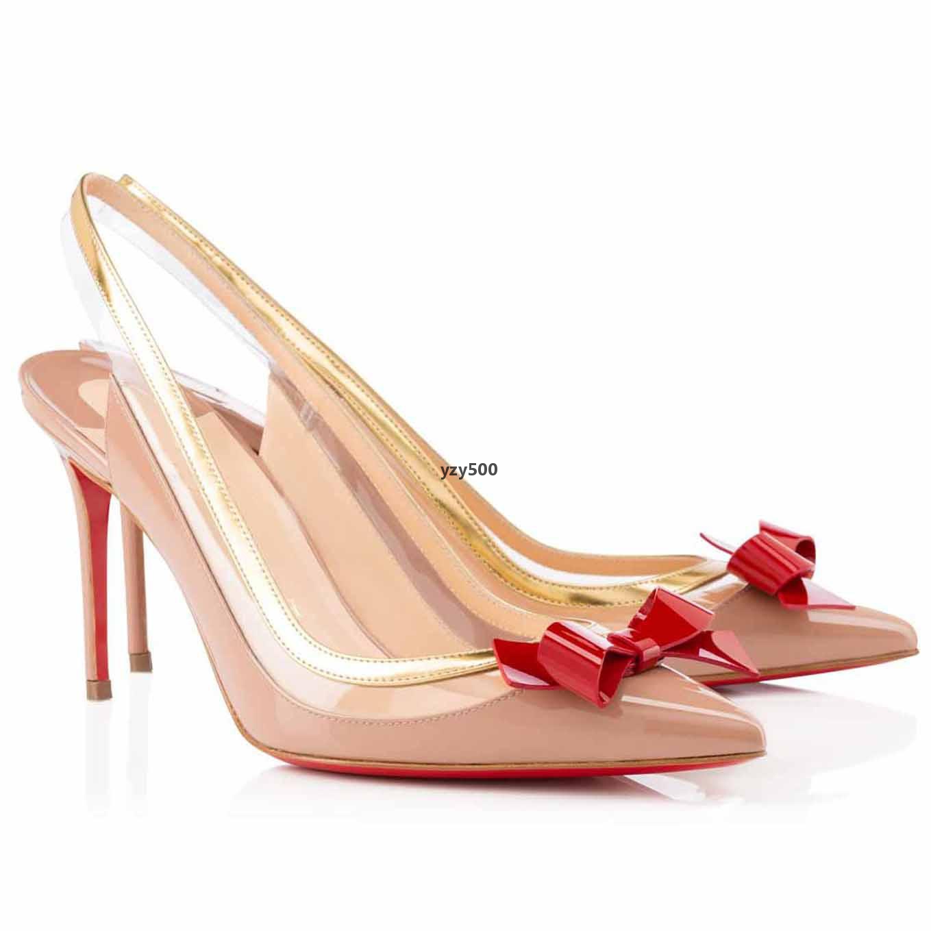 

Red-Bottoms Christians Spring Nude Patent Leather Women Heels Suspenodo Sling Multi PVC Leather Pointed Toe Pumps Luxury paris red sol nUB