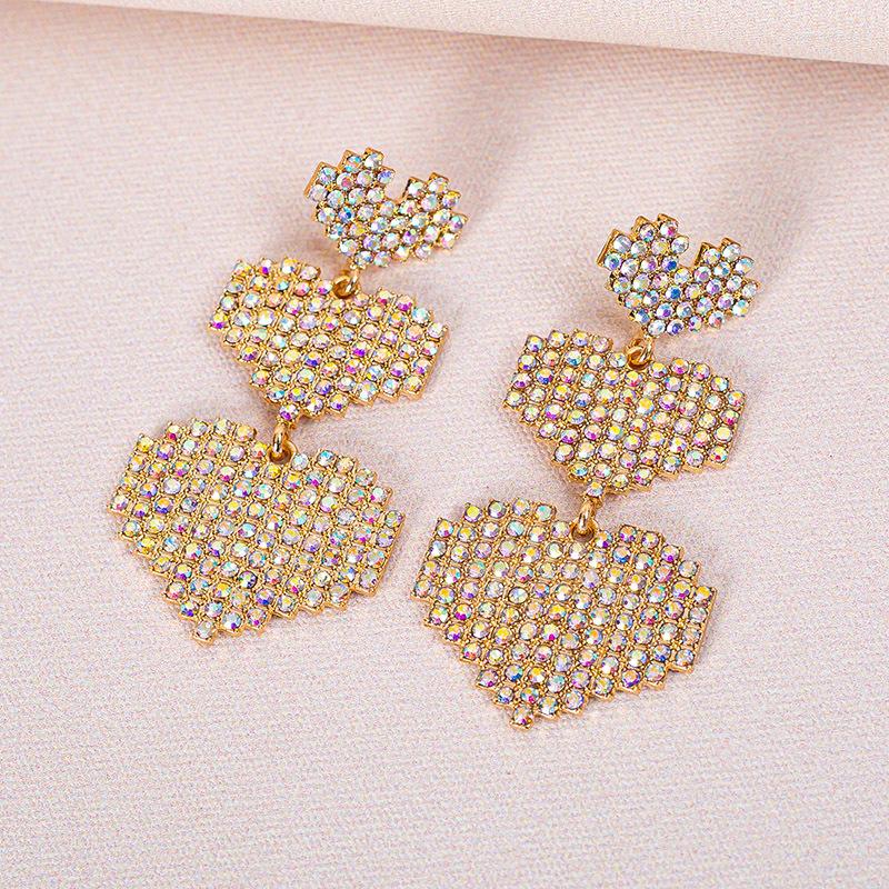 

Dangle Earrings Colorful Heart Shaped Exaggerated Fashion Long Drop For Women Red Rhinestone Love Pendant Jewelry