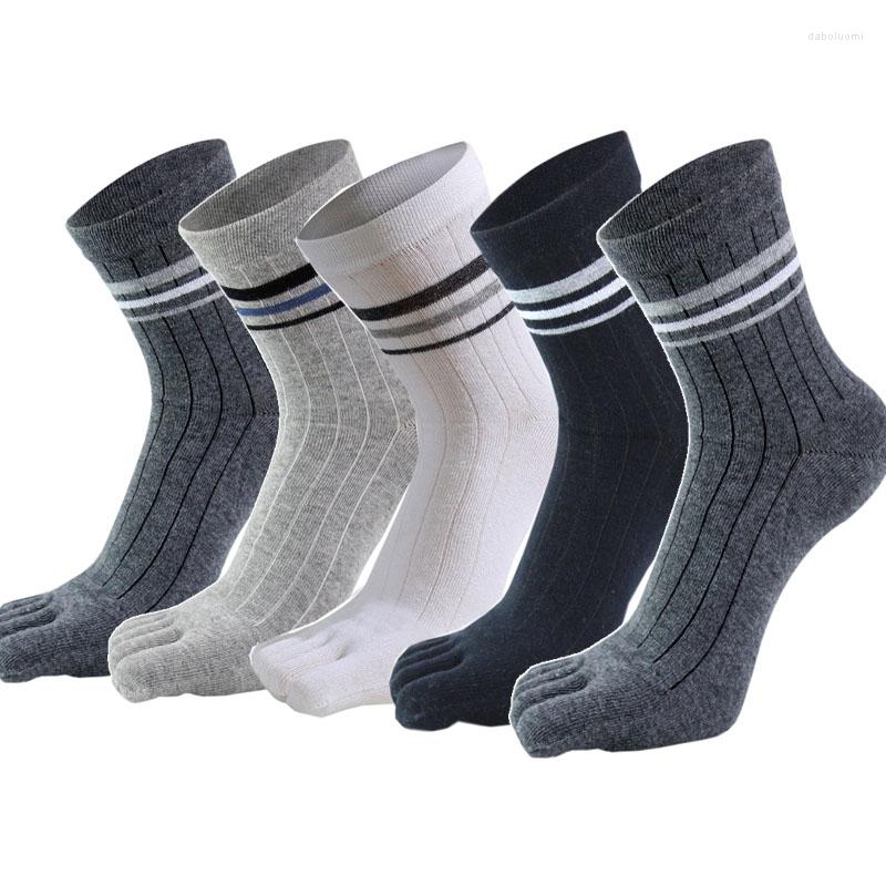 

Men's Socks 5 Pairs Cotton Five Fingers Crew Comfortable Breathable Striped Casual Sports Mid Calf Toe For Slipper, Picture shown