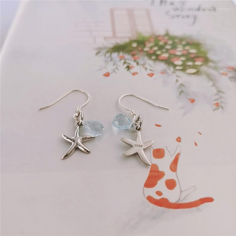 

Dangle Earrings DAIMI Faceted Water Drop Blue Topaz Female Genuine Gemstones 925 Sterling Silver For Women
