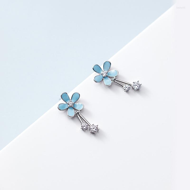 

Stud Earrings MloveAcc Real 925 Sterling Silver Blue Five Petal Flower For Women Party Elegant Fine Jewellery Ear Studs