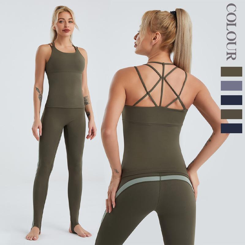 

Active Sets 2022 Sports And Leisure Tight Camisole Waist Hip Lifting Trousers Outdoor Suits Gym Set Women Yoga, Bratrousersblue