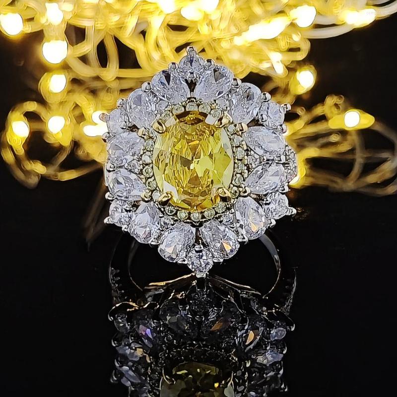 

Wedding Rings 2022 Luxury Yellow Color Oval Engagement Ring For Women Anniversary Gift Jewelry Wholesale Bague R6262