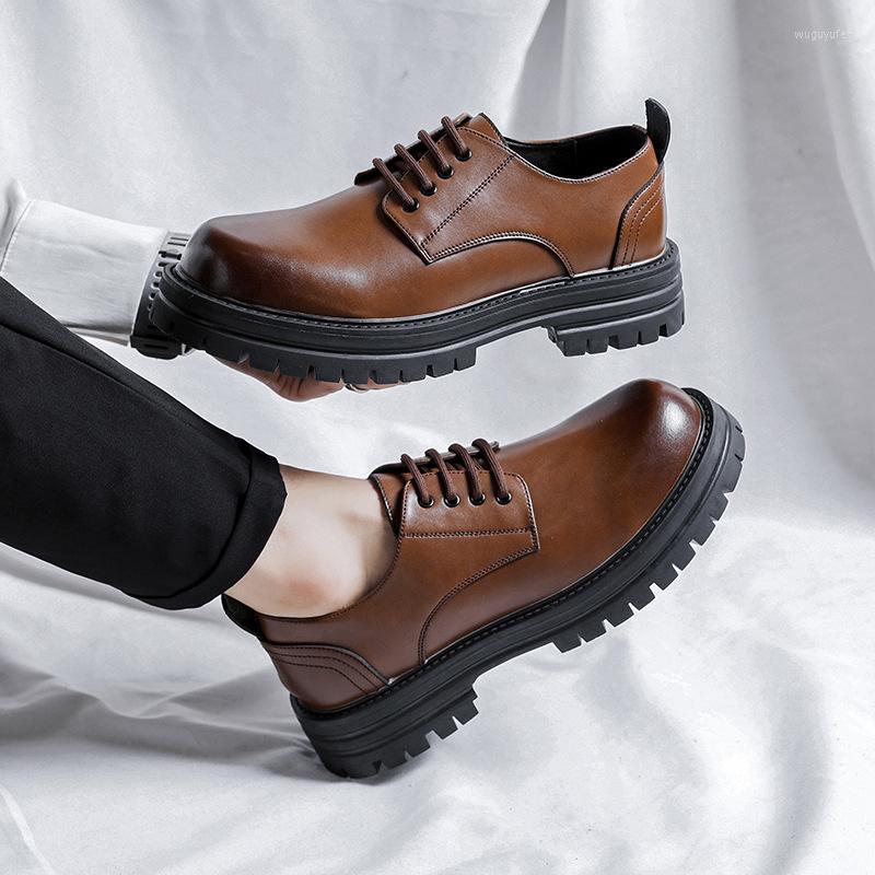 

Dress Shoes Increase Height Vintage Men Platform Formal Korean Leather Business Work Suit Wedding Loafers Lace-up Oxfords, Black